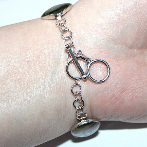 Lucas Lameth Coldwater Creek Sterling Silver Abalone Bracelet 8 Inches - Picture 5 of 5